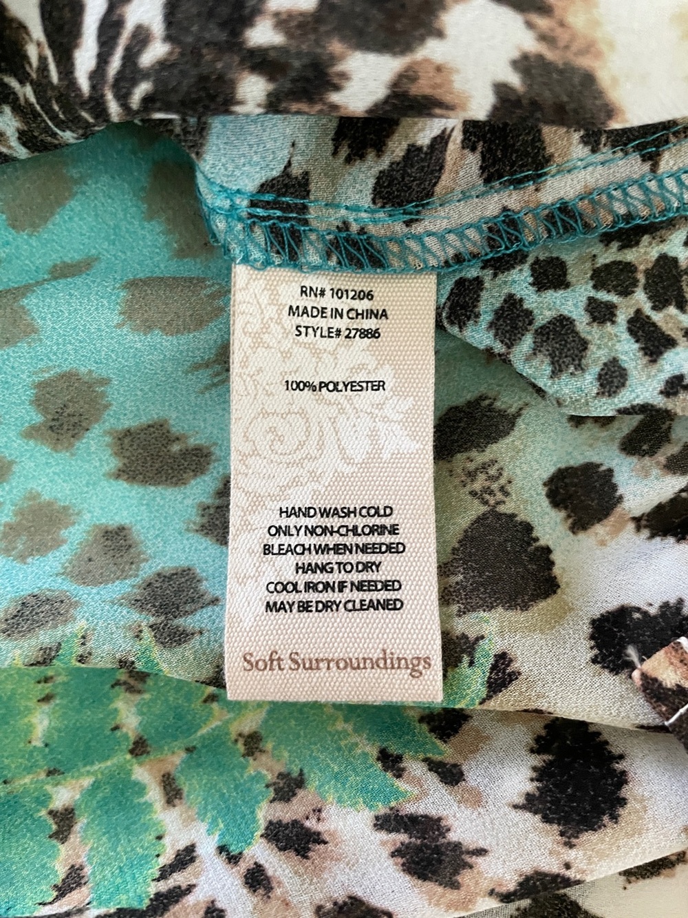 Soft Surroundings Teal Tropical Floral Cheetah Print Sheer Tunic Top Blouse Sz L - Picture 15 of 15